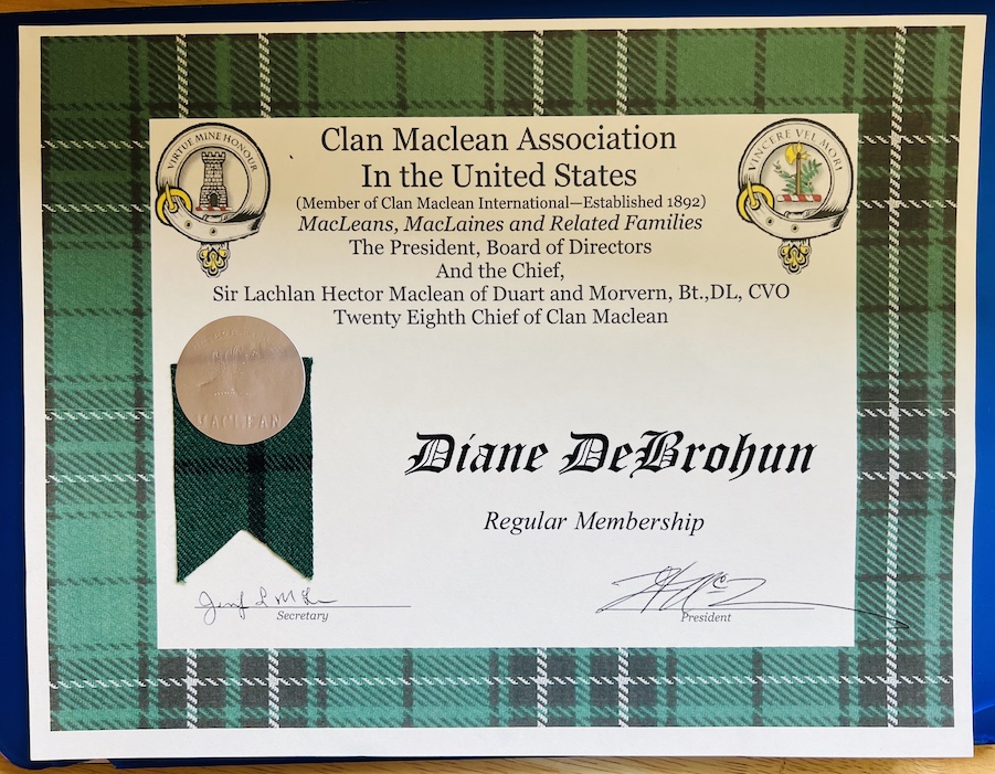 Clan Mclean Membership Certificate